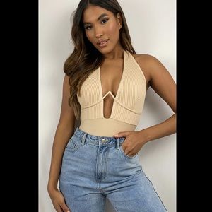 Bandage Rib V-wire Halterneck Bodysuit